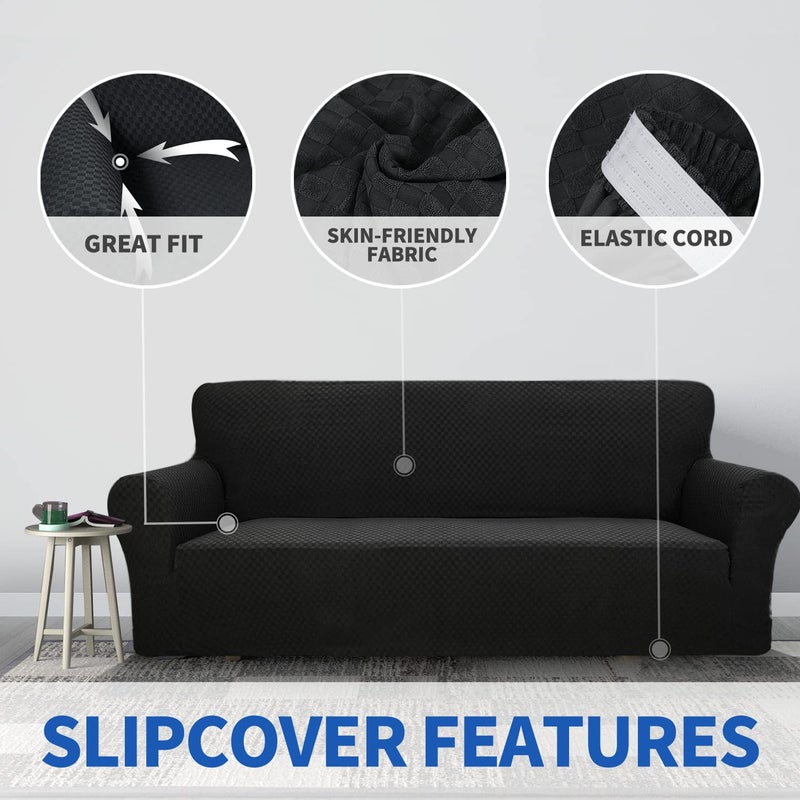 ZNSAYOTX 1 Piece Jacquard Couch Covers for 3 Cushion Couch High Stretch Sofa Cover for Pets Dogs Anti Slip Extra Large Sofa Slipcovers Furniture Protector (XL Sofa, Black) - Image 3